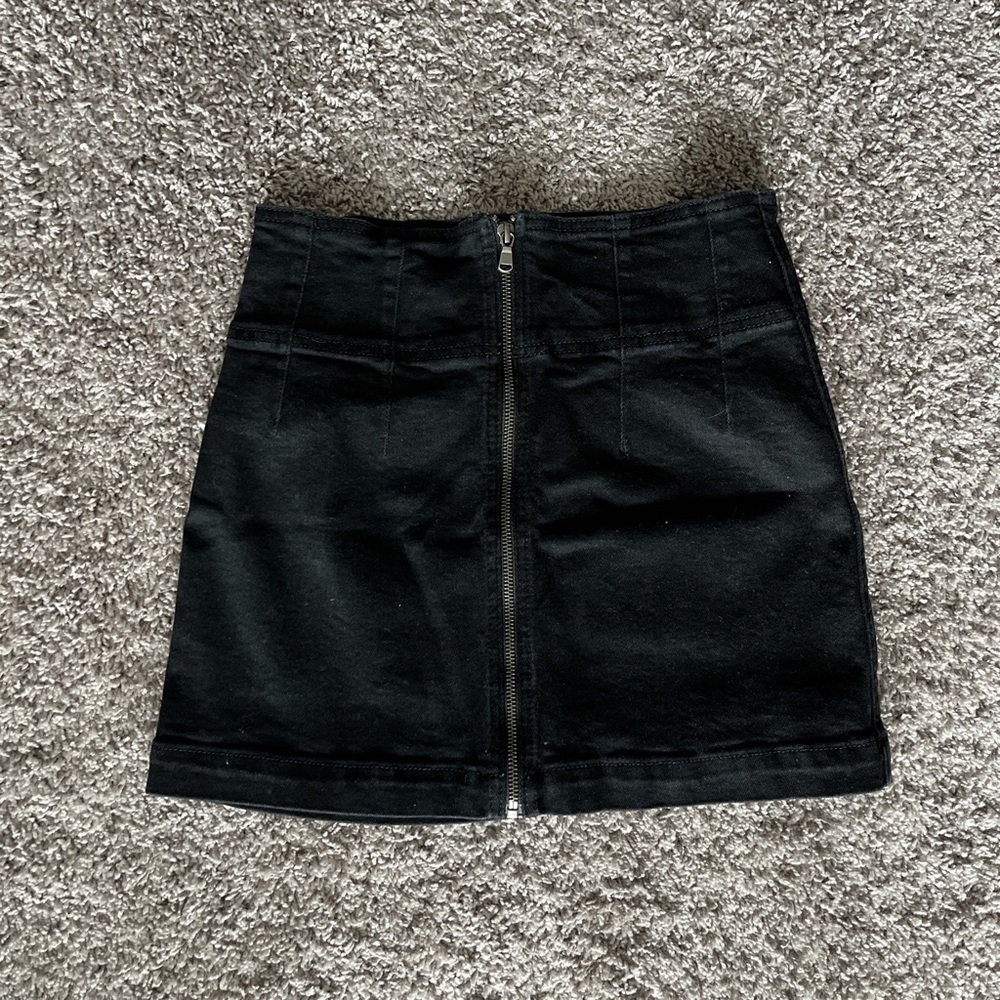 We the Free black denim skirt with zipper front